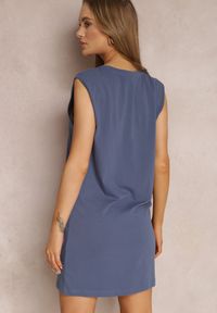 Renee - Granatowa Sukienka Cilolis. Kolor: niebieski. Materiał: bawełna, tkanina. Długość rękawa: na ramiączkach. Wzór: jednolity, gładki. Typ sukienki: proste. Styl: klasyczny. Długość: mini #2