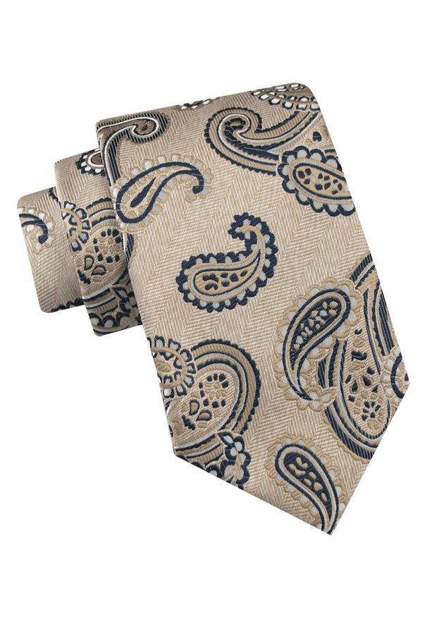 Klasyczny Krawat Męski - Chattier - Beżowy z Dużym Wzorem Paisley. Kolor: wielokolorowy, beżowy, brązowy. Materiał: tkanina. Wzór: paisley. Styl: klasyczny