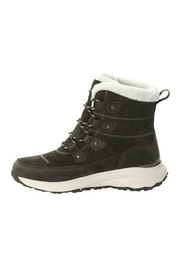 Buty do chodzenia damskie Jack Wolfskin Dromoventure Texapore High. Wysokość cholewki: za kostkę. Zapięcie: sznurówki. Kolor: zielony. Materiał: guma, skóra. Szerokość cholewki: normalna. Sport: turystyka piesza