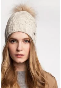 Zimowa czapka damska PaMaMi - Beżowy. Kolor: beżowy. Materiał: poliamid, akryl. Sezon: zima #2