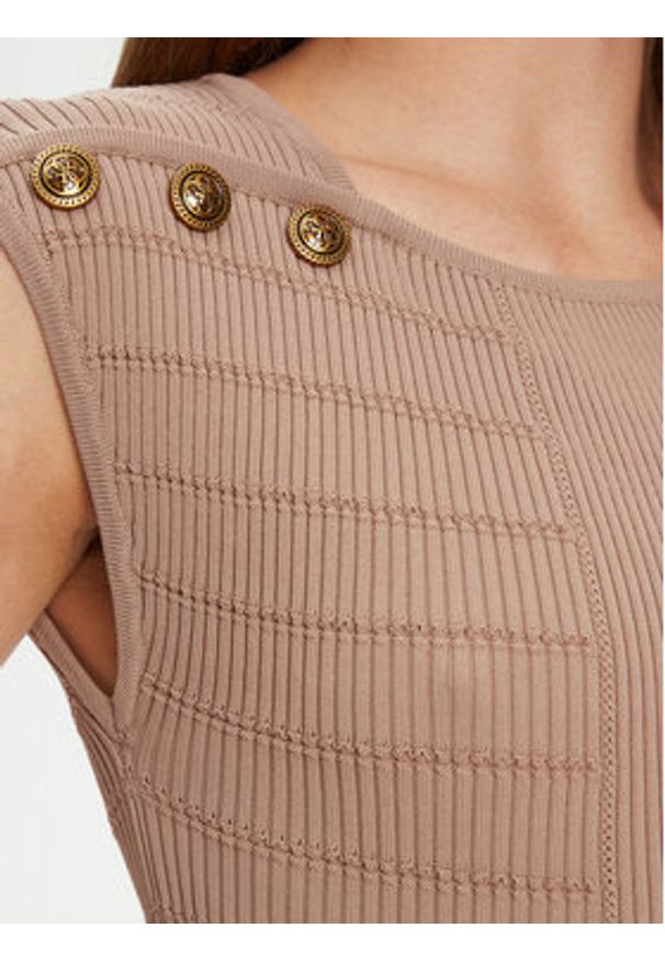 Guess Bluzka W5YR12 Z0130 Brązowy Regular Fit. Kolor: brązowy. Materiał: syntetyk