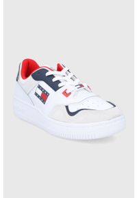Tommy Jeans buty kolor biały. Nosek buta: okrągły. Zapięcie: sznurówki. Kolor: biały. Materiał: włókno, guma, materiał
