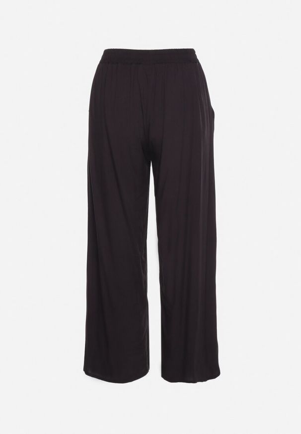 Born2be - Czarne Bawełniane Spodnie z Szerokimi Nogawkami Palazzo z Gumką w Pasie Nesira. Okazja: na co dzień. Kolor: czarny. Materiał: bawełna. Styl: elegancki, casual