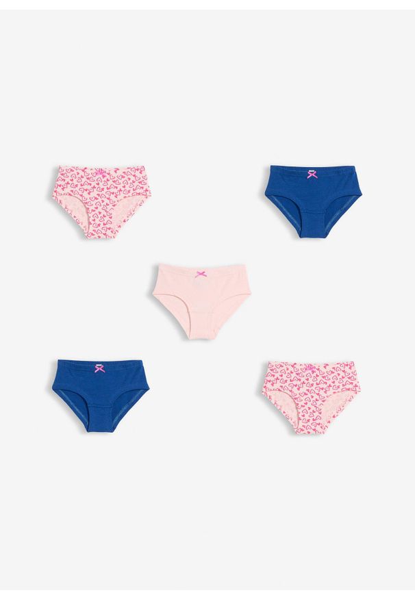 bonprix - Figi panty z miękkiej bawełny, z małą satynową kokardką (5 szt.). Kolor: różowy. Materiał: satyna, bawełna