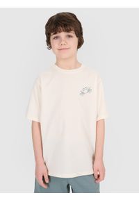 4f - 4F T-shirt oversize z nadrukiem chłopięcy - biały 140 (9-10 lat). Okazja: na co dzień. Kolor: biały. Materiał: dzianina, bawełna, jersey. Długość rękawa: krótki rękaw. Długość: krótkie. Wzór: nadruk. Sezon: lato. Styl: klasyczny, sportowy, casual