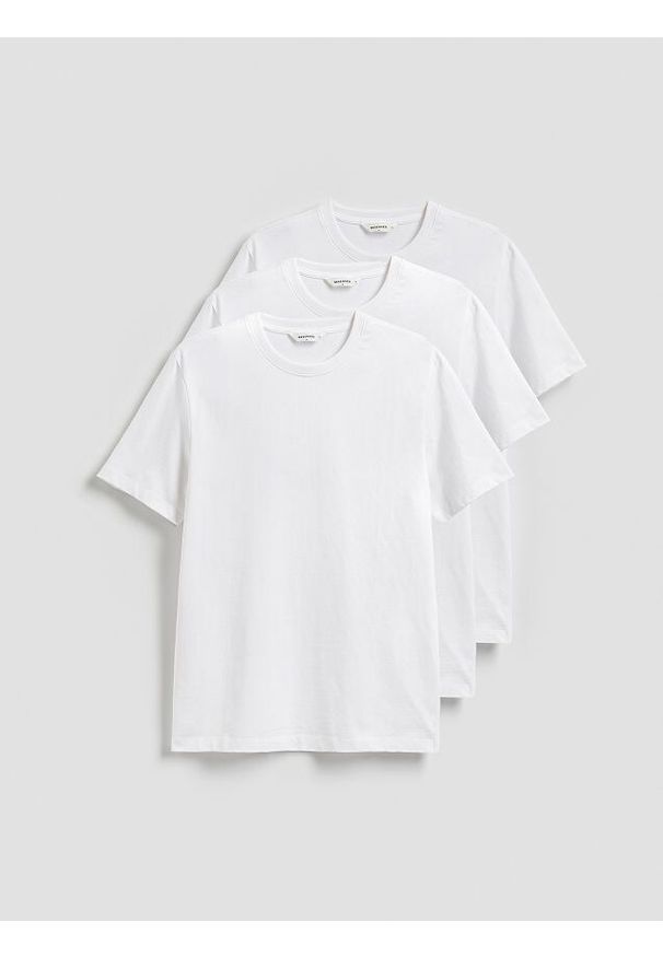 Reserved - T-shirt regular 3 pack - biały. Kolor: biały. Materiał: bawełna, dzianina