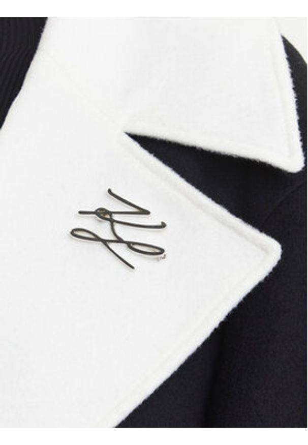 Karl Lagerfeld - KARL LAGERFELD Płaszcz wełniany A3W15010 Czarny Regular Fit. Typ kołnierza: dekolt w karo. Kolor: czarny. Materiał: wełna