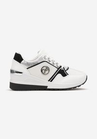 Renee - Białe Sneakersy Sznurowane Ozdobione Brokatem na Koturnie Eminalla. Kolor: biały. Wzór: aplikacja. Obcas: na koturnie #2