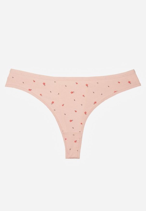 Born2be - Jasnoróżowe Majtki Stringi z Bawełną w Kwiaty Calylia. Kolor: różowy. Materiał: bawełna. Wzór: kwiaty