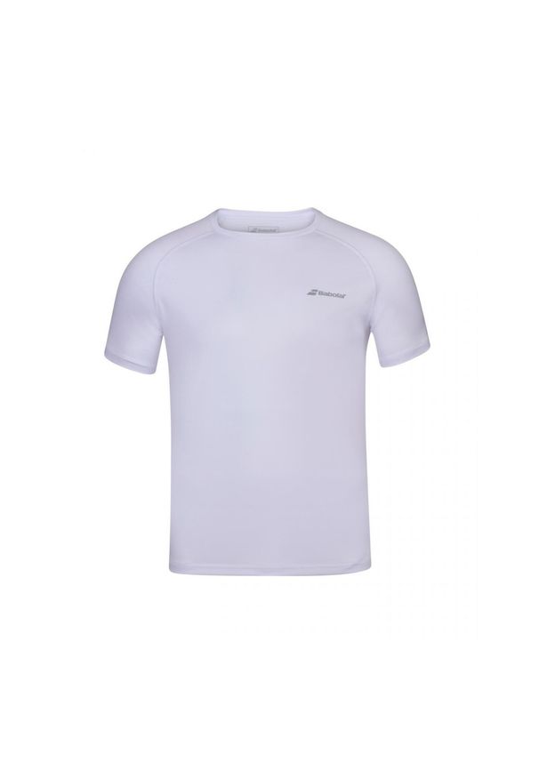 Koszulka chłopięca Babolat Play Crew Neck Tee white 128. Kolor: biały. Długość rękawa: krótki rękaw. Długość: krótkie. Sport: tenis