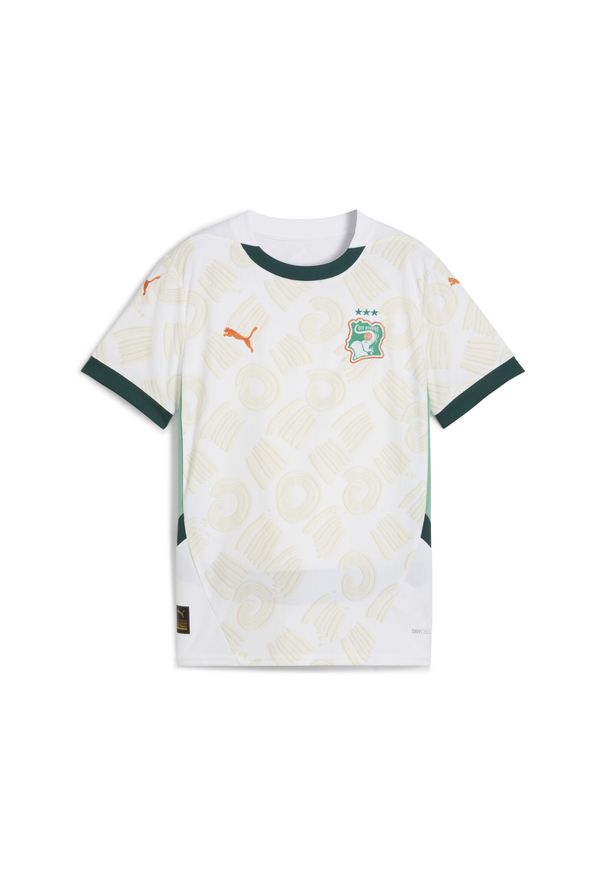 Puma - Młodzieżowa koszulka wyjazdowa Wybrzeża Kości Słoniowej 2025 PUMA. Kolor: biały, wielokolorowy, zielony. Sport: piłka nożna