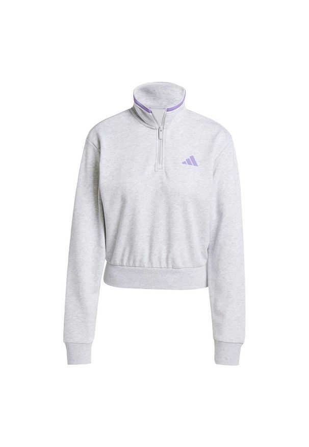 Adidas - Bluza dresowa Essentials Color Pop French Terry Crop Quarter-Zip. Kolor: szary. Materiał: dresówka. Długość rękawa: długi rękaw. Długość: krótkie. Sport: fitness