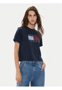 Tommy Jeans T-Shirt Flag DW0DW18629 Granatowy Boxy Fit. Kolor: niebieski. Materiał: bawełna