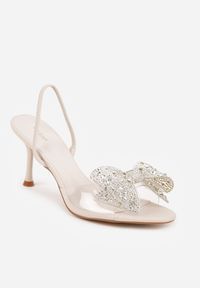 Born2be - Beżowe Eleganckie Sandały Transparentne VICES na Szpilce z Kokardą z Cyrkoniami Pirera. Okazja: na komunię, na wesele, na studniówkę, na ślub cywilny. Zapięcie: pasek. Kolor: beżowy. Obcas: na szpilce. Styl: elegancki #8