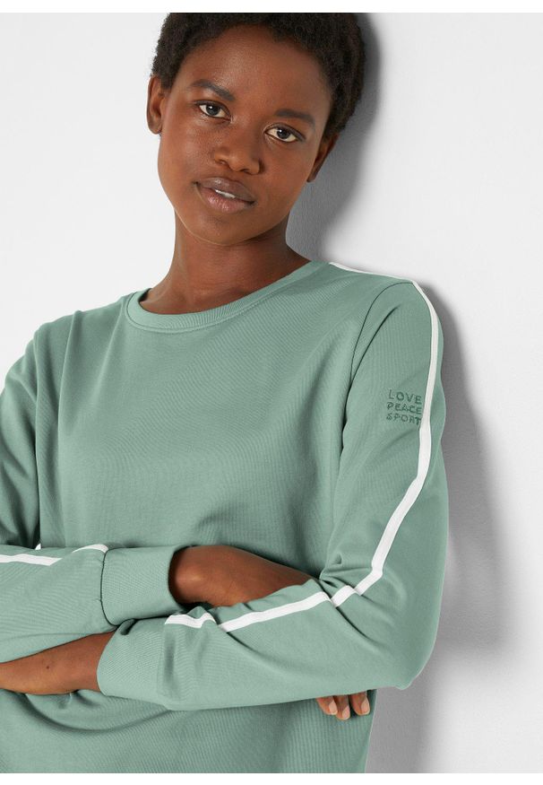 bonprix - Dres sportowy bawełniany (2 części). Kolor: zielony. Materiał: bawełna, dresówka. Styl: sportowy