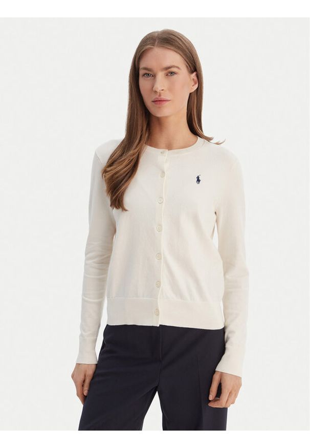 Polo Ralph Lauren Kardigan 211971871003 Écru Slim Fit. Typ kołnierza: polo. Kolor: kremowy. Materiał: bawełna