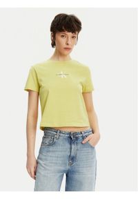 Calvin Klein Jeans T-Shirt Monologo J20J223113 Żółty Slim Fit. Kolor: żółty. Materiał: bawełna