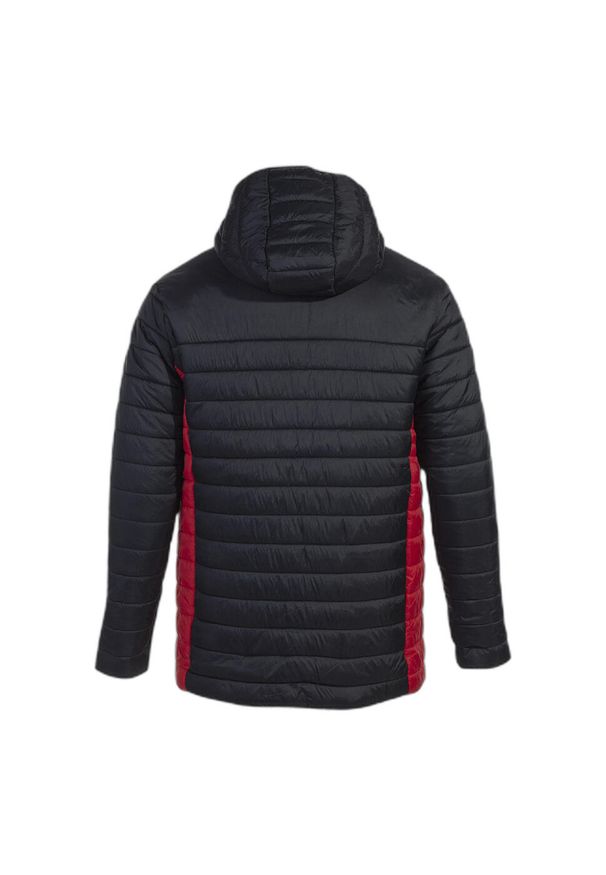 Kurtka z kapturem Joma Urban V. Typ kołnierza: kaptur. Kolor: wielokolorowy, czarny, czerwony. Materiał: puch. Sport: bieganie, fitness