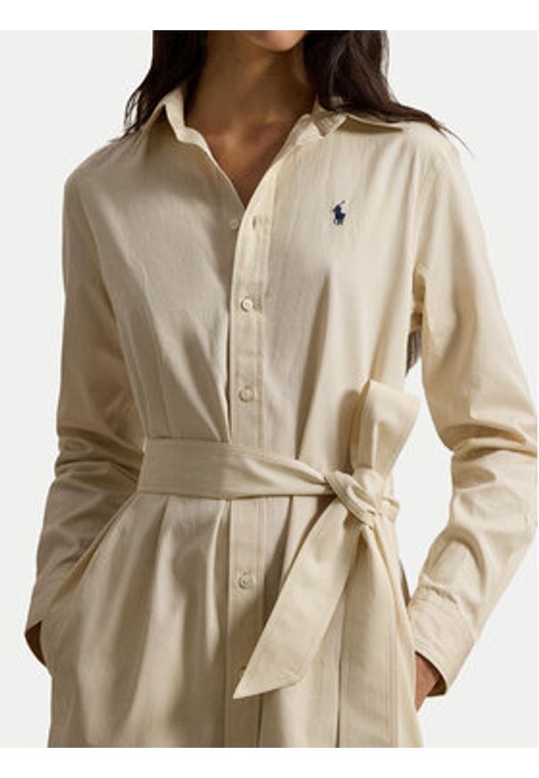 Polo Ralph Lauren Sukienka koszulowa 211A96362002 Beżowy Regular Fit. Typ kołnierza: polo. Kolor: beżowy. Materiał: bawełna. Typ sukienki: koszulowe