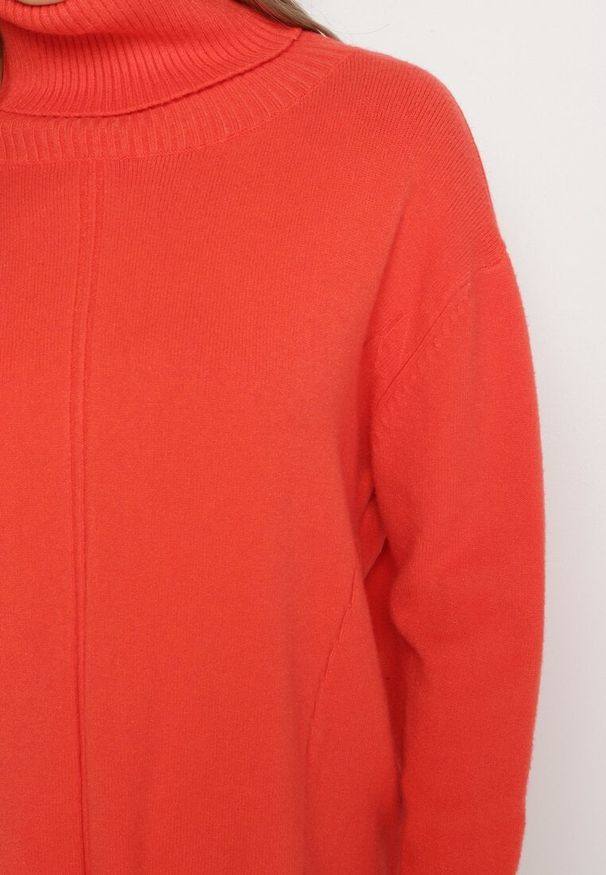 Born2be - Pomarańczowy Sweter z Golfem i Dodatkiem Kaszmiru Rorizia. Okazja: do pracy, na co dzień. Typ kołnierza: golf. Kolor: pomarańczowy. Długość: długie. Wzór: aplikacja. Materiał: kaszmir. Długość rękawa: długi rękaw. Sezon: zima, jesień. Styl: casual, klasyczny