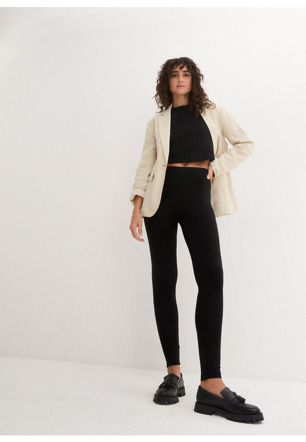 bonprix - Legginsy (2 pary). Kolor: czarny. Materiał: guma, bawełna