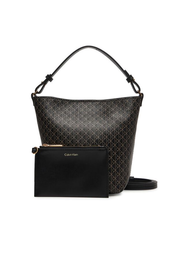 Calvin Klein Torebka Emblem Aop Sm Bucket Crossbody LV04F3506G Czarny. Kolor: czarny. Materiał: skórzane