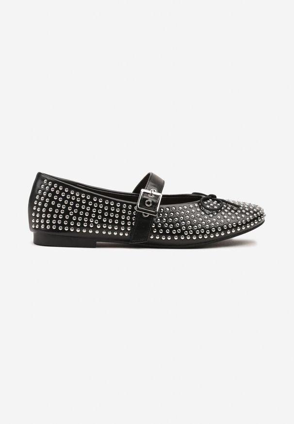 Born2be - Czarne Balerinki Typu Mary Jane z Cyrkoniami i Kokardą Luriellea. Okazja: na co dzień. Zapięcie: pasek. Kolor: czarny. Materiał: jeans. Wzór: aplikacja. Obcas: na obcasie. Styl: elegancki, casual. Wysokość obcasa: niski