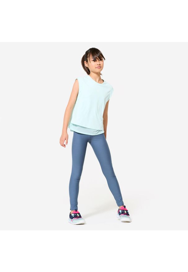 Decathlon - Legginsy dziecięce Domyos. Okazja: na uczelnię. Stan: podwyższony. Kolor: niebieski. Materiał: elastan, poliester, materiał. Styl: sportowy