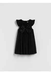 Reserved - Sukienka z kokardą - czarny. Kolor: czarny. Materiał: materiał #1