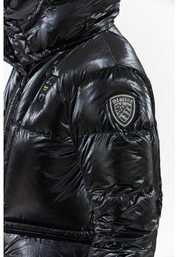 Blauer USA - BLAUER Czarny puchowy płaszcz damski naomi z odpinanym kapturem, Rozmiar L. Kolor: czarny. Materiał: poliamid, puch