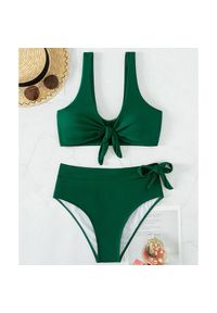 Intica - Strój kąpielowy dwuczęściowy z wiązaniem i wysokim stanem na plażę Ibala. Stan: podwyższony. Kolor: zielony #1