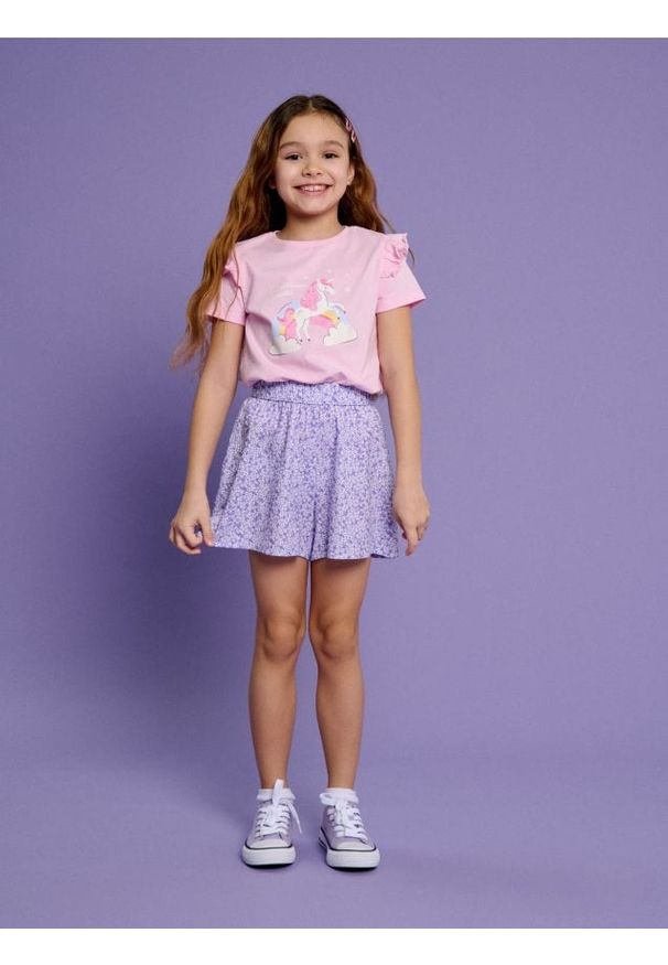 Sinsay - Koszulka z ozdobnymi falbanami - różowy. Kolor: różowy