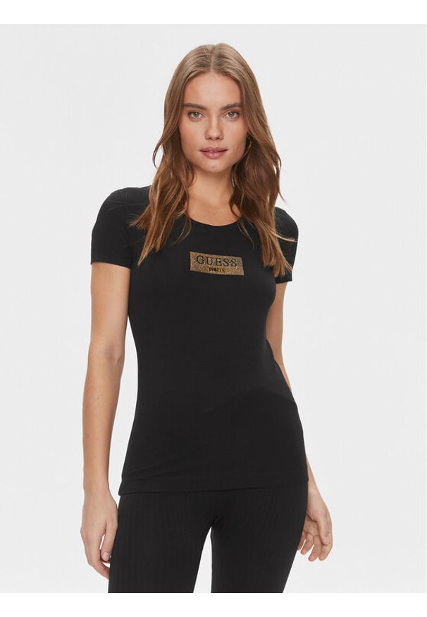 Guess T-Shirt W4RI33 J1314 Czarny Slim Fit. Kolor: czarny. Materiał: bawełna