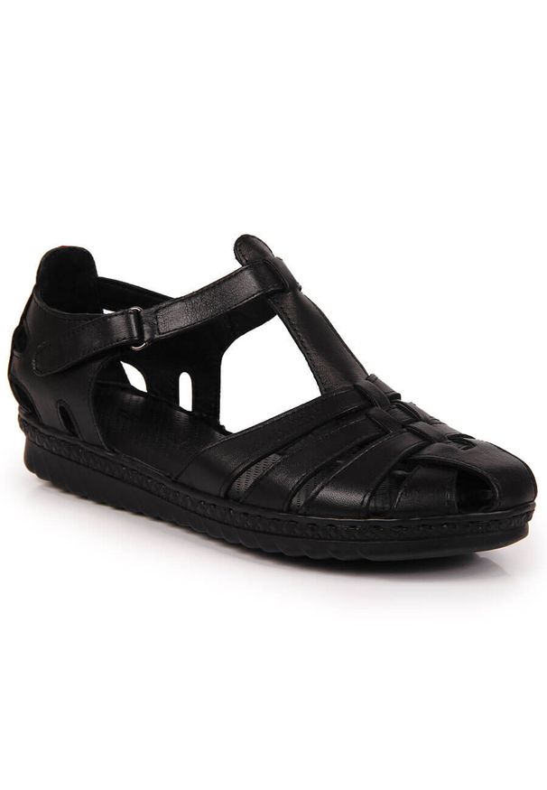 Skórzane damskie zabudowane ażurowe na rzep czarne T.Sokolski A88. Zapięcie: rzepy. Kolor: czarny. Materiał: skóra. Wzór: ażurowy. Styl: elegancki