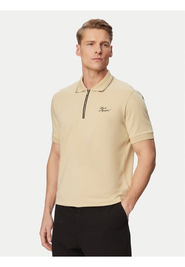 Karl Lagerfeld - KARL LAGERFELD Polo 745021 562221 Beżowy Regular Fit. Typ kołnierza: polo. Kolor: beżowy. Materiał: bawełna