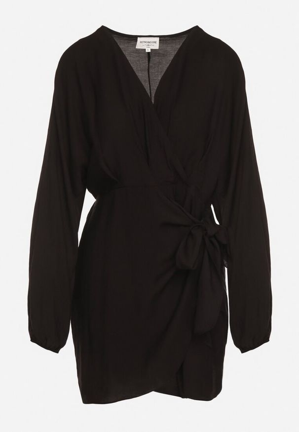 Born2be - Czarna Wiskozowa Sukienka Kopertowa z Wiązaniem i Bufiastymi Rękawami Onevia. Okazja: na co dzień. Kolor: czarny. Materiał: wiskoza. Typ sukienki: kopertowe. Styl: klasyczny, casual