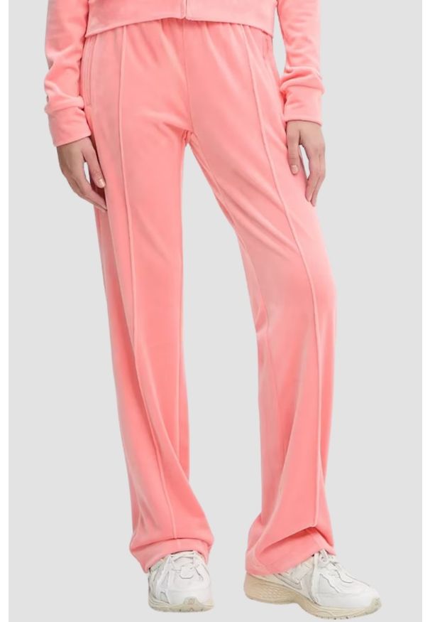 Juicy Couture - JUICY COUTURE Brzoskwiniowe damskie spodnie z cyrkoniami Tina, Rozmiar XS. Kolor: różowy. Materiał: materiał