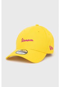 New Era czapka bawełniana kolor żółty z aplikacją. Kolor: żółty. Materiał: bawełna. Wzór: aplikacja