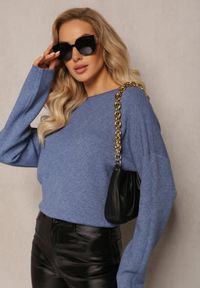 Renee - Niebieski Sweter o Luźnym Kroju Enian. Kolor: niebieski. Materiał: tkanina, dzianina. Długość rękawa: długi rękaw. Długość: długie. Styl: klasyczny #5