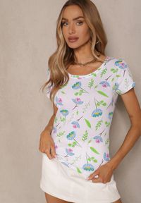 Renee - Biało-Zielony T-shirt z Bawełny z Nadrukiem Zarive. Okazja: na co dzień. Kolor: biały. Materiał: bawełna. Wzór: nadruk. Styl: casual #4