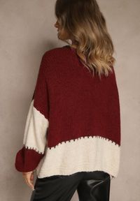 Renee - Bordowy Kardigan z Domieszką Wełny i Wiskozy w Patchworkowym Stylu Fesolinne. Okazja: na spacer. Kolor: czerwony. Materiał: wełna, wiskoza #4