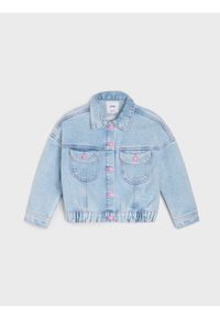 Sinsay - Kurtka jeansowa ze zdobionym jednorożcem na plecach - niebieski. Kolor: niebieski. Materiał: jeans. Wzór: aplikacja