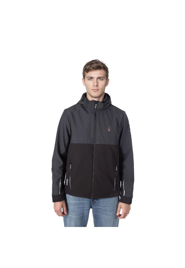 Aulp - Kurtka męska softshell z kapturem AULP TIAGO Wodoodporna Oddychająca. Typ kołnierza: kaptur. Kolor: szary. Materiał: softshell