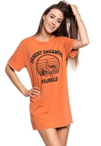 Wrangler - DAMSKA SUKIENKA WRANGLER TEE DRESS BURNT OCHRE W9073GF3B. Wzór: nadruk