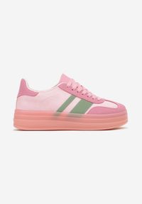 Renee - Różowe Sneakersy w Stylu Tenisówek z Geometrycznym Wzorem Melundea. Okazja: na co dzień. Kolor: różowy. Materiał: jeans. Wzór: geometria. Obcas: na obcasie. Wysokość obcasa: niski