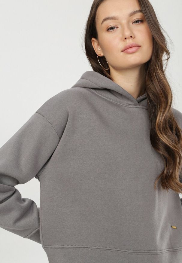 Born2be - Szara Bluza Shinyfrost. Okazja: na co dzień. Kolor: szary. Materiał: bawełna, dzianina, materiał. Długość: krótkie. Styl: casual