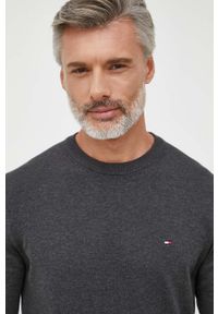 TOMMY HILFIGER - Tommy Hilfiger sweter męski kolor szary lekki. Okazja: na co dzień. Kolor: szary. Materiał: bawełna, materiał. Wzór: aplikacja. Styl: casual #5