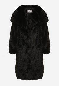 Born2be - Czarny Jednorzędowy Płaszcz Futro z Szerokim Kołnierzem Wedinalia. Okazja: na co dzień, do pracy. Typ kołnierza: golf. Kolor: czarny. Materiał: futro. Styl: casual, elegancki #6