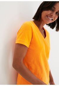 bonprix - T-shirt z czystej bawełny. Typ kołnierza: dekolt w serek. Kolor: pomarańczowy. Materiał: bawełna. Długość rękawa: krótki rękaw. Długość: krótkie #2
