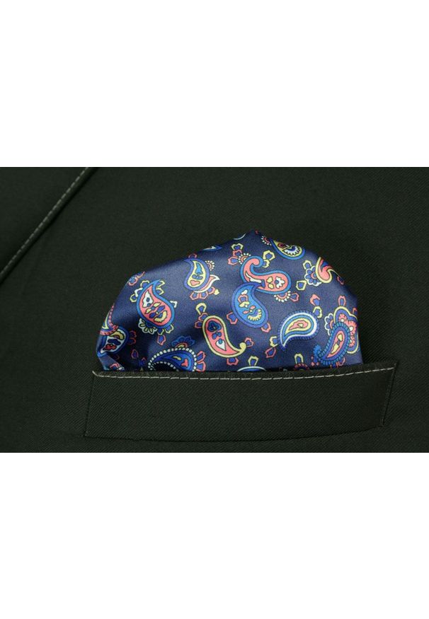 Alties - Poszetka Męska ALTIES, Granatowa w Kolorowy Wzór Paisley, Łezki, Męska, Elegancka. Kolor: niebieski. Materiał: poliester. Wzór: paisley, kolorowy